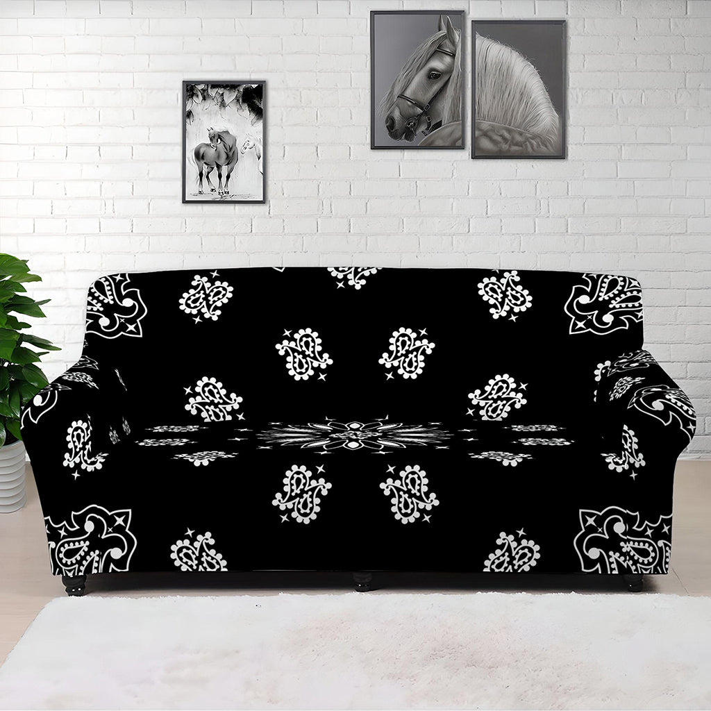 Black Paisley Bandana Print Sofa Cover