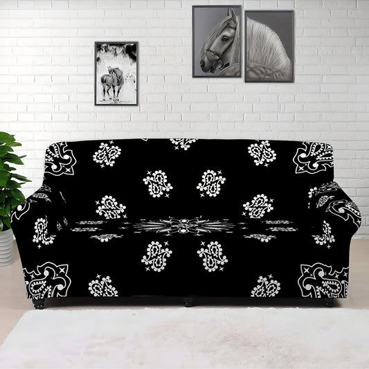 Black Paisley Bandana Print Sofa Cover