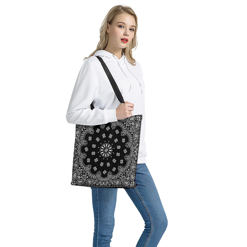 Black Paisley Bandana Print Tote Bag