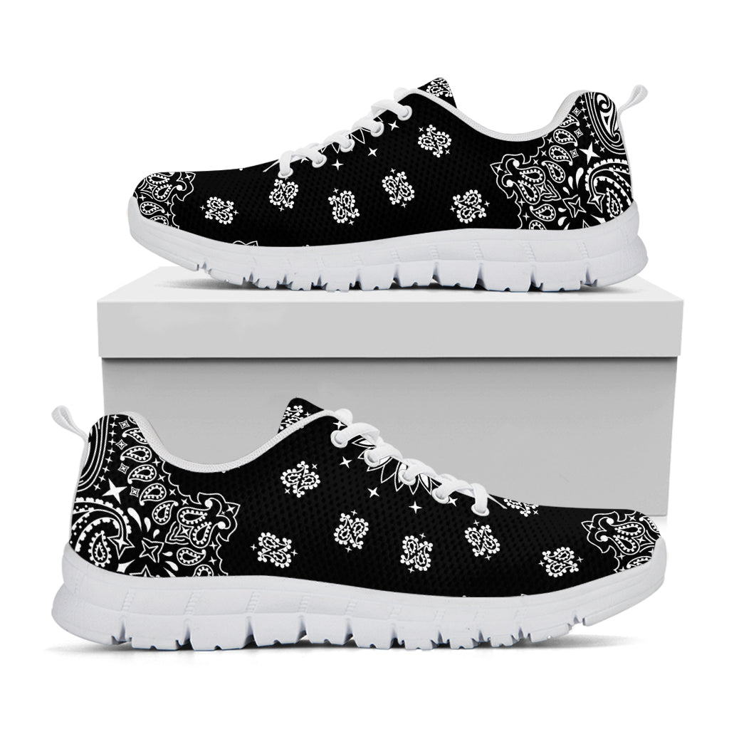 Black Paisley Bandana Print White Sneakers
