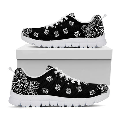Black Paisley Bandana Print White Sneakers