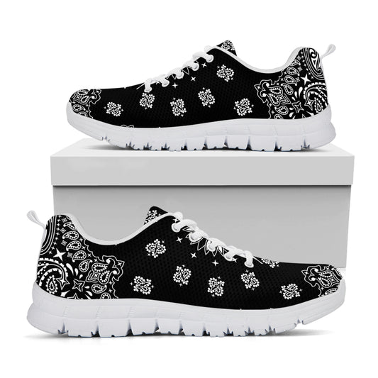 Black Paisley Bandana Print White Sneakers