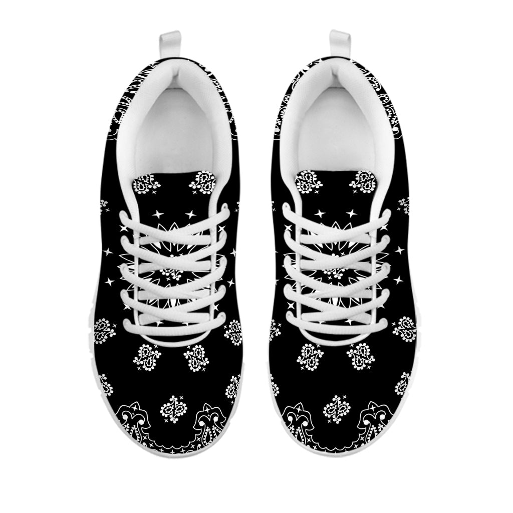 Black Paisley Bandana Print White Sneakers
