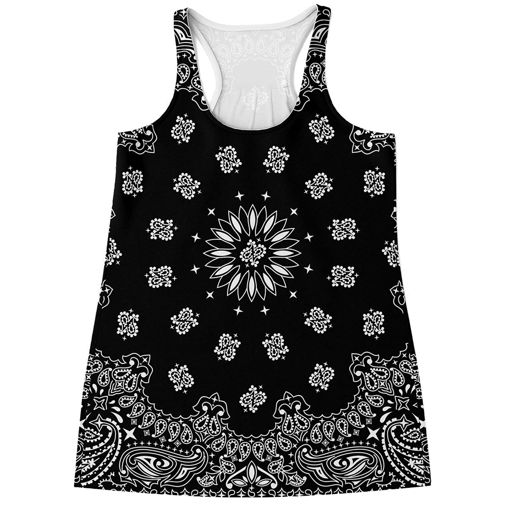 Black Paisley Bandana Print Women's Racerback Tank Top