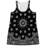 Black Paisley Bandana Print Women's Racerback Tank Top