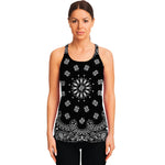 Black Paisley Bandana Print Women's Racerback Tank Top