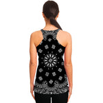 Black Paisley Bandana Print Women's Racerback Tank Top