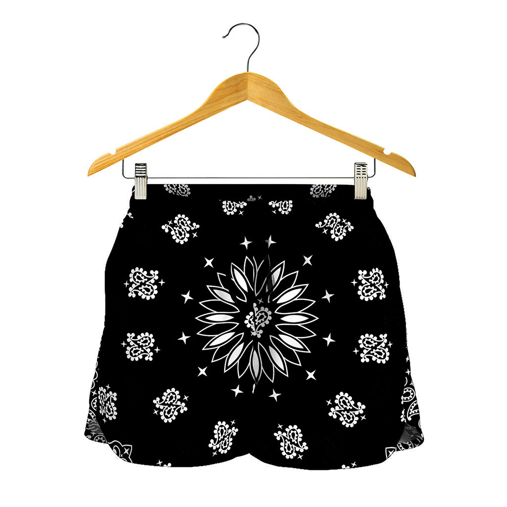 Black Paisley Bandana Print Women's Shorts