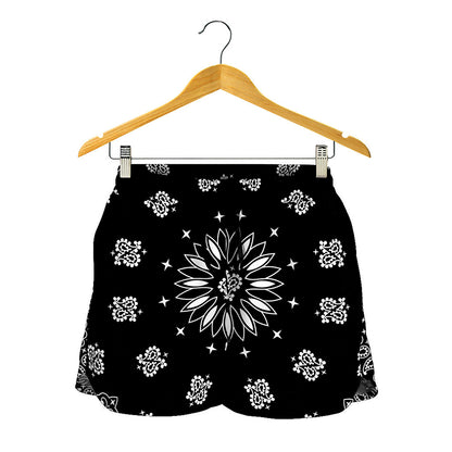 Black Paisley Bandana Print Women's Shorts