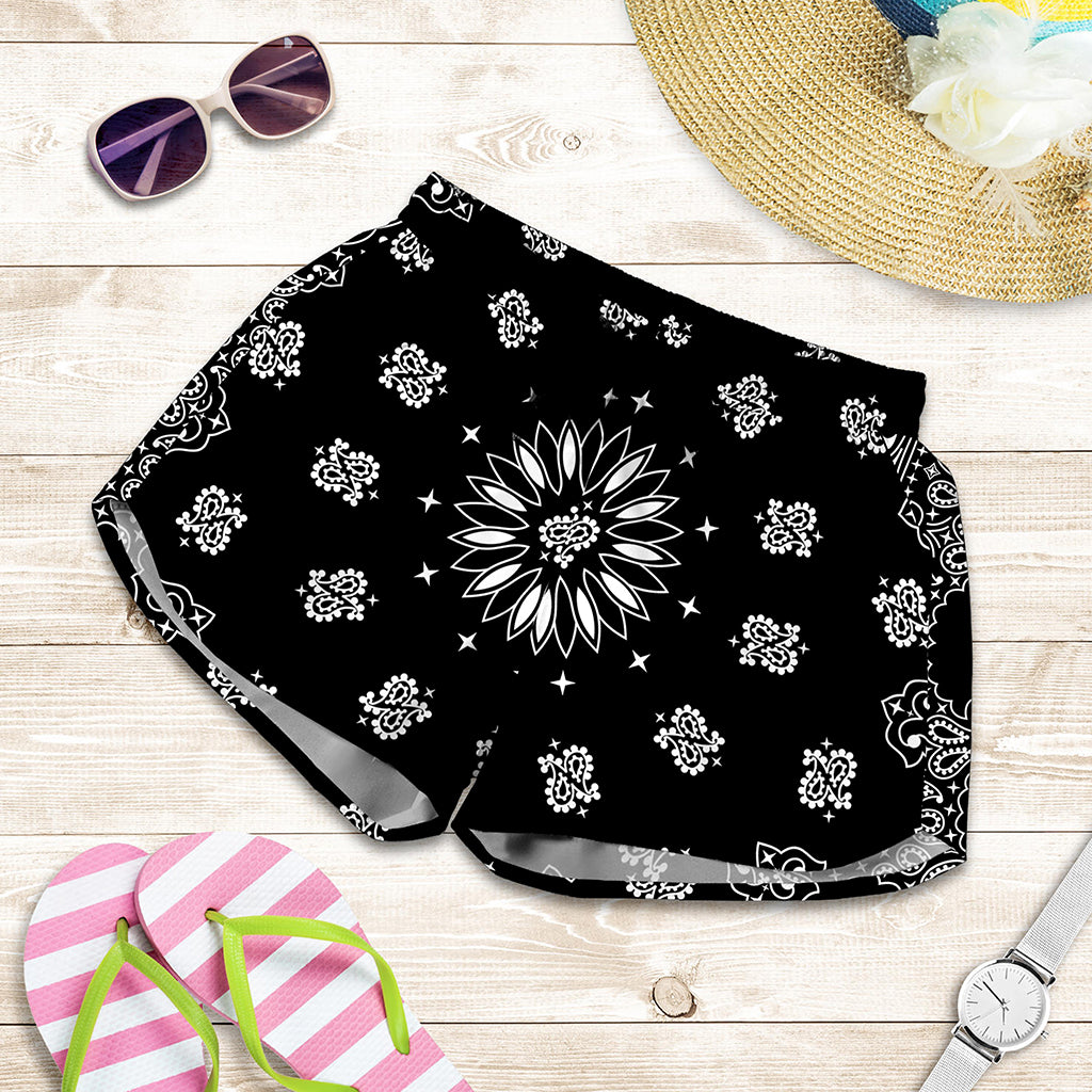 Black Paisley Bandana Print Women's Shorts