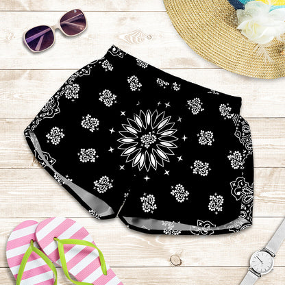 Black Paisley Bandana Print Women's Shorts