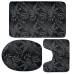 Black Palm Leaf Aloha Pattern Print 3 Piece Bath Mat Set