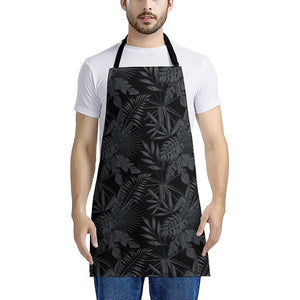 Black Palm Leaf Aloha Pattern Print Apron