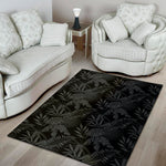 Black Palm Leaf Aloha Pattern Print Area Rug