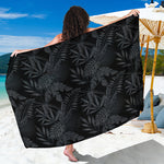 Black Palm Leaf Aloha Pattern Print Beach Sarong Wrap
