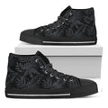Black Palm Leaf Aloha Pattern Print Black High Top Sneakers