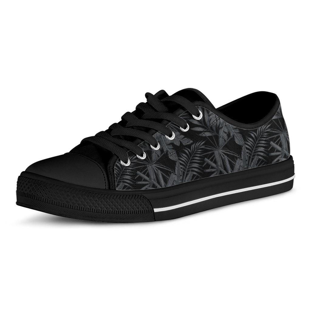 Black Palm Leaf Aloha Pattern Print Black Low Top Shoes