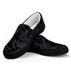 Black Palm Leaf Aloha Pattern Print Black Slip On Shoes