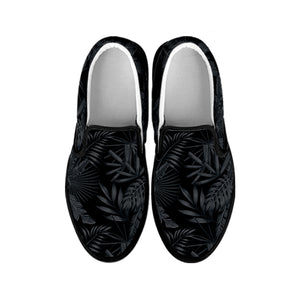Black Palm Leaf Aloha Pattern Print Black Slip On Shoes