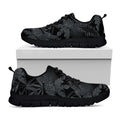Black Palm Leaf Aloha Pattern Print Black Running Shoes