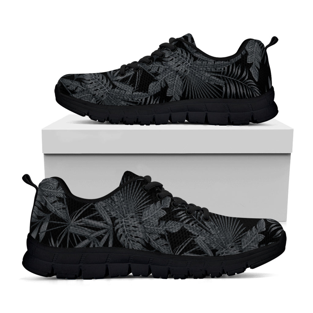Black Palm Leaf Aloha Pattern Print Black Sneakers