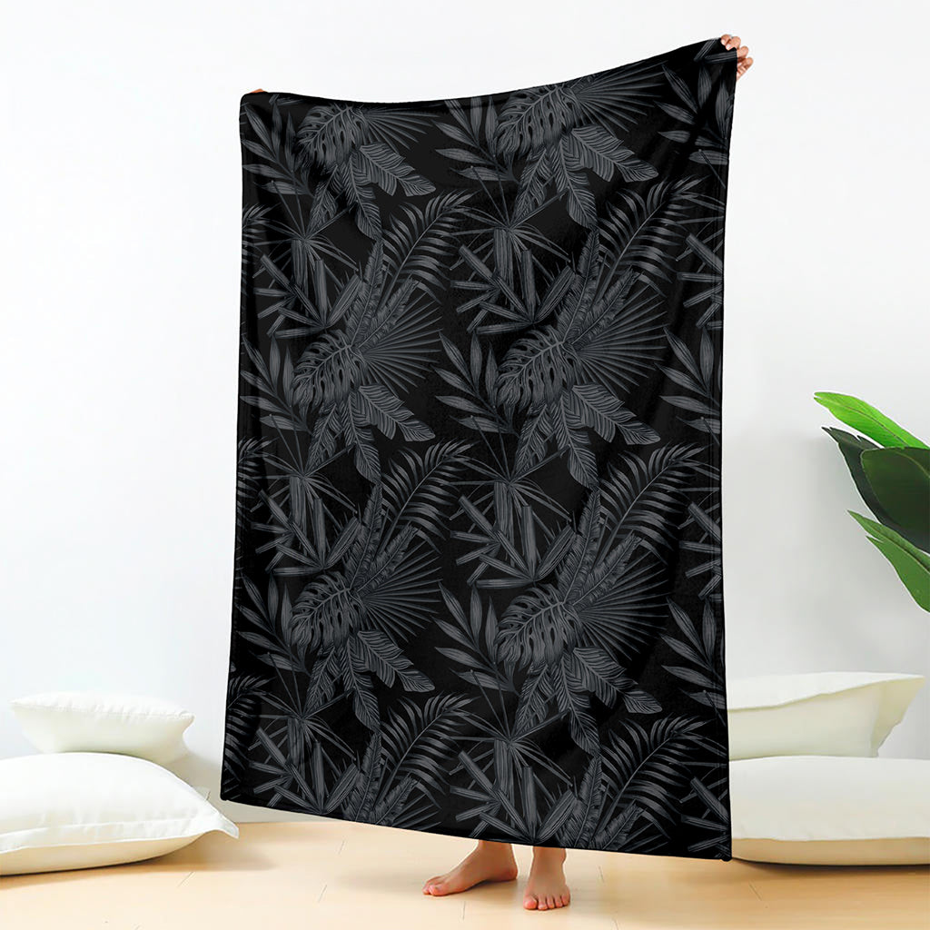 Black Palm Leaf Aloha Pattern Print Blanket
