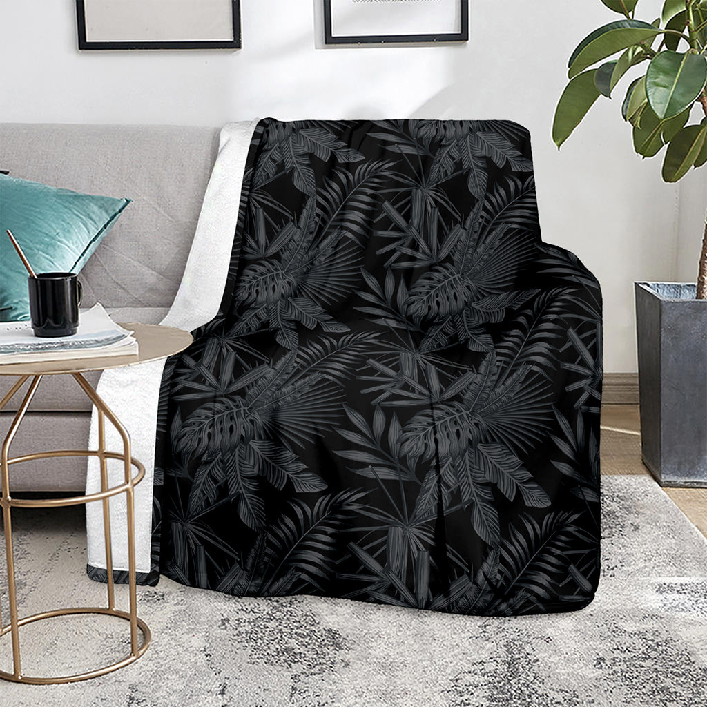 Black Palm Leaf Aloha Pattern Print Blanket