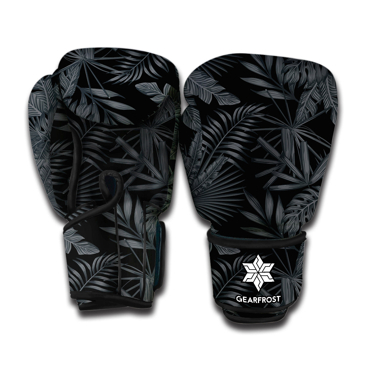 Black Palm Leaf Aloha Pattern Print Boxing Gloves