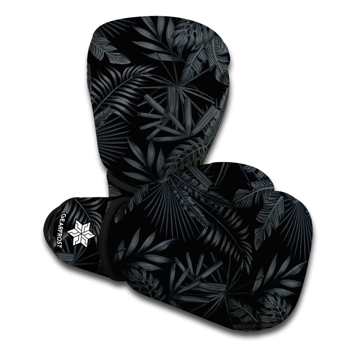 Black Palm Leaf Aloha Pattern Print Boxing Gloves