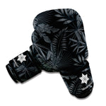 Black Palm Leaf Aloha Pattern Print Boxing Gloves