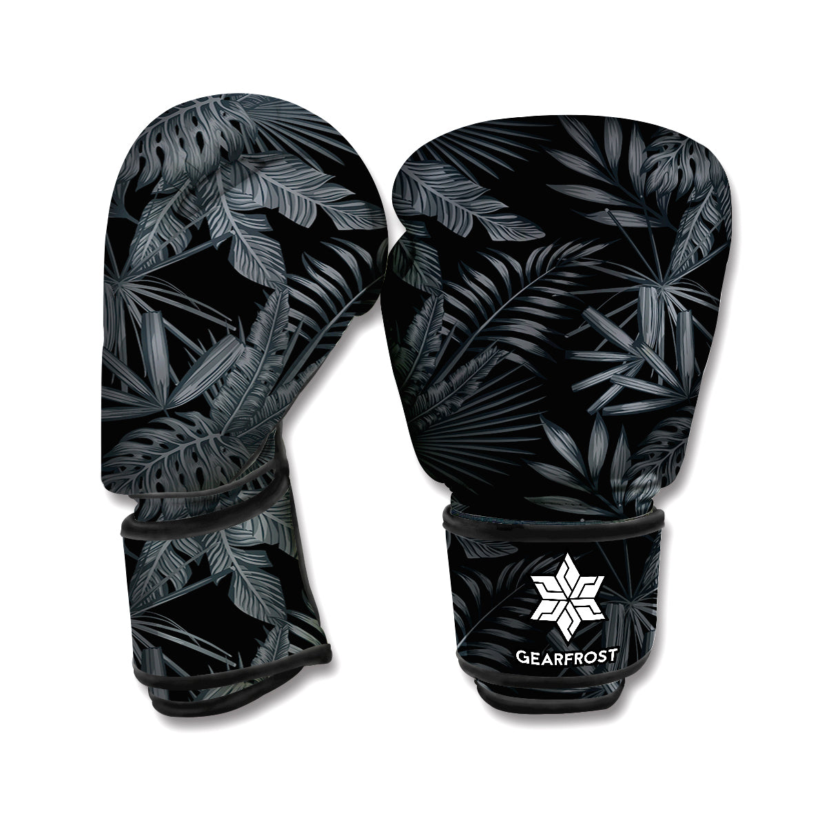 Black Palm Leaf Aloha Pattern Print Boxing Gloves