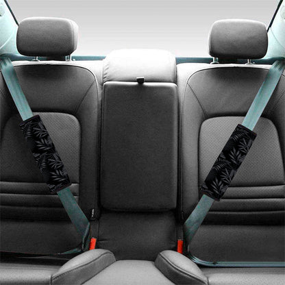 Black Palm Leaf Aloha Pattern Print Car Seat Belt Covers