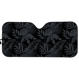 Black Palm Leaf Aloha Pattern Print Car Sun Shade