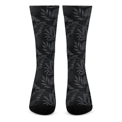 Black Palm Leaf Aloha Pattern Print Crew Socks
