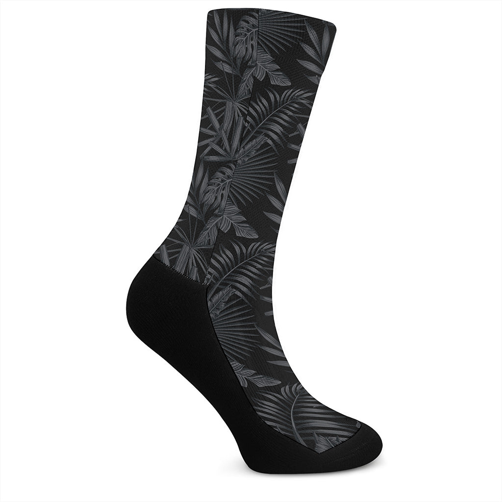 Black Palm Leaf Aloha Pattern Print Crew Socks