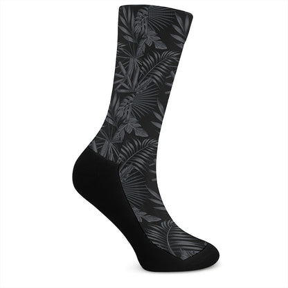 Black Palm Leaf Aloha Pattern Print Crew Socks