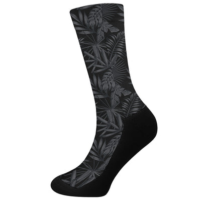 Black Palm Leaf Aloha Pattern Print Crew Socks