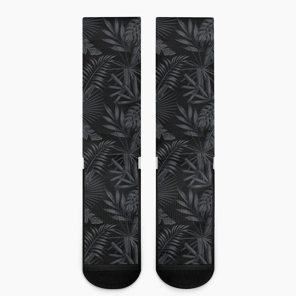 Black Palm Leaf Aloha Pattern Print Crew Socks