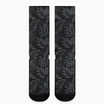 Black Palm Leaf Aloha Pattern Print Crew Socks
