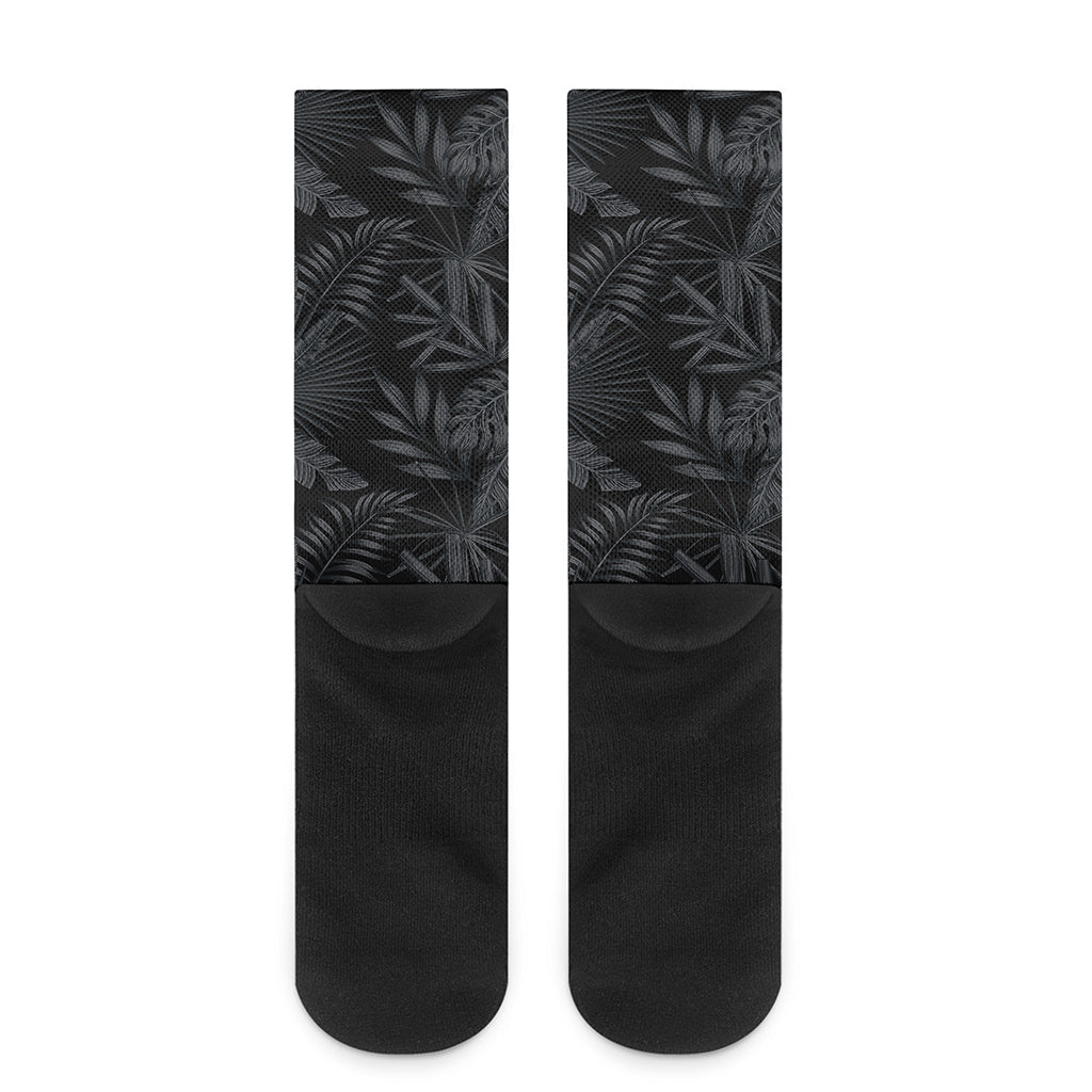 Black Palm Leaf Aloha Pattern Print Crew Socks