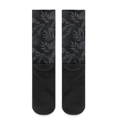 Black Palm Leaf Aloha Pattern Print Crew Socks
