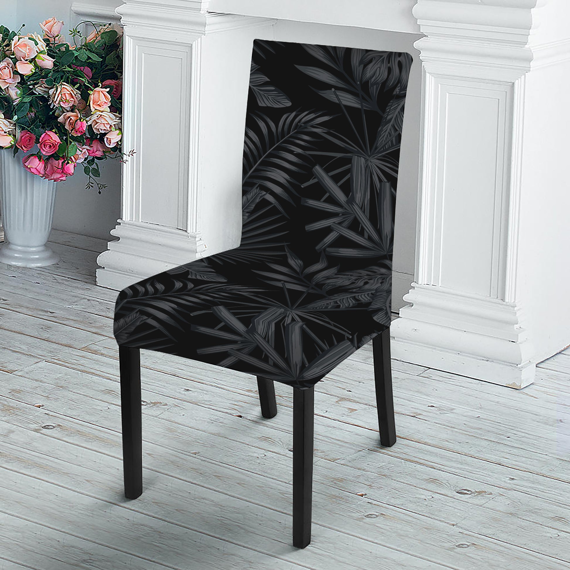Black Palm Leaf Aloha Pattern Print Dining Chair Slipcover