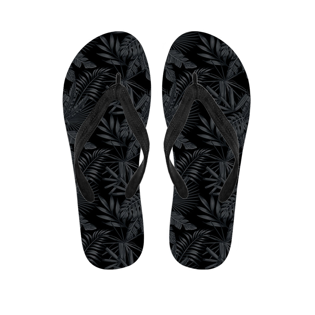 Black Palm Leaf Aloha Pattern Print Flip Flops