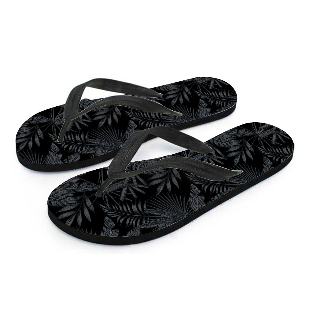 Black Palm Leaf Aloha Pattern Print Flip Flops
