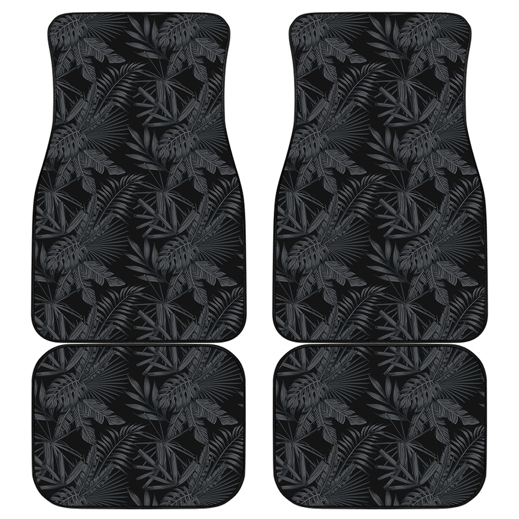 Black Palm Leaf Aloha Pattern Print Front and Back Car Floor Mats