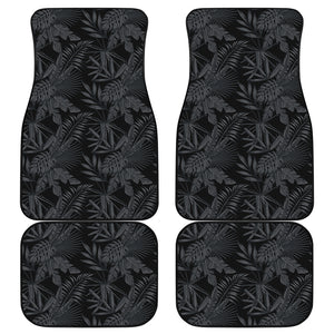 Black Palm Leaf Aloha Pattern Print Front and Back Car Floor Mats