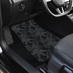 Black Palm Leaf Aloha Pattern Print Front and Back Car Floor Mats