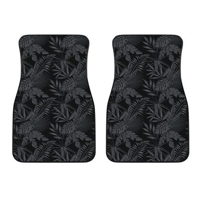 Black Palm Leaf Aloha Pattern Print Front Car Floor Mats