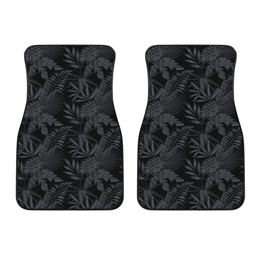Black Palm Leaf Aloha Pattern Print Front Car Floor Mats