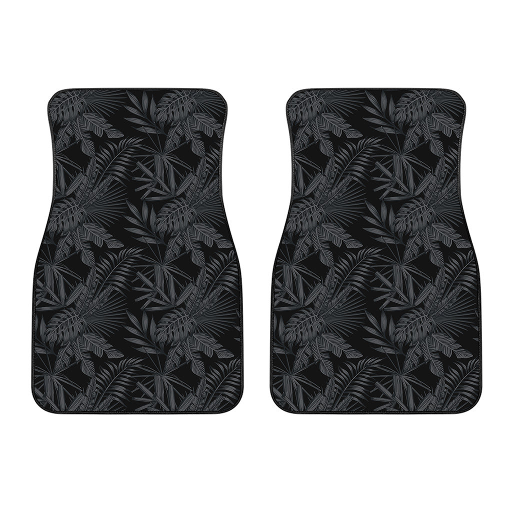 Black Palm Leaf Aloha Pattern Print Front Car Floor Mats